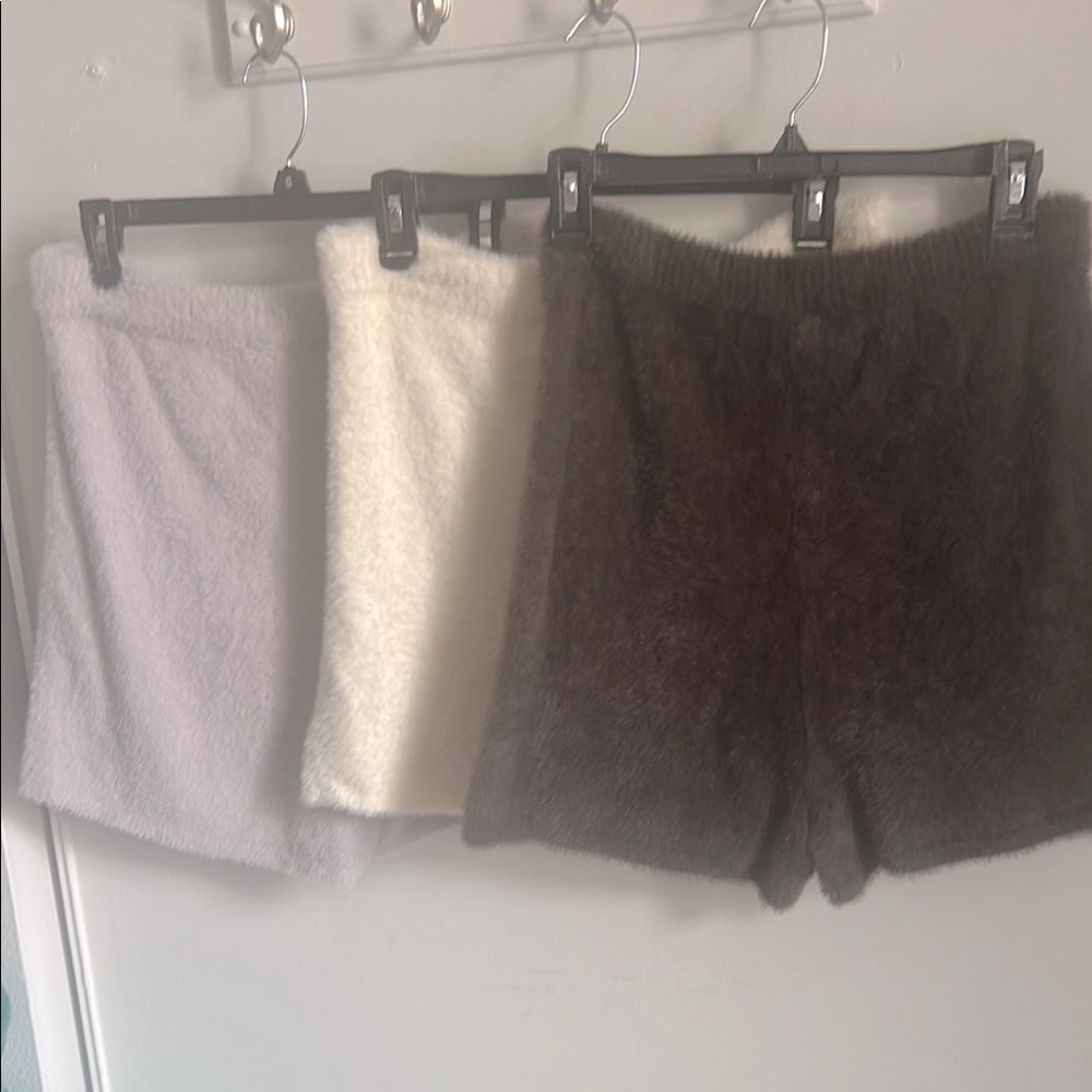 Express Trio of Cozy Fuzzy Eyelash Lounge Shorts in Swan, Raindrops, Black Sand - Picture 9 of 12